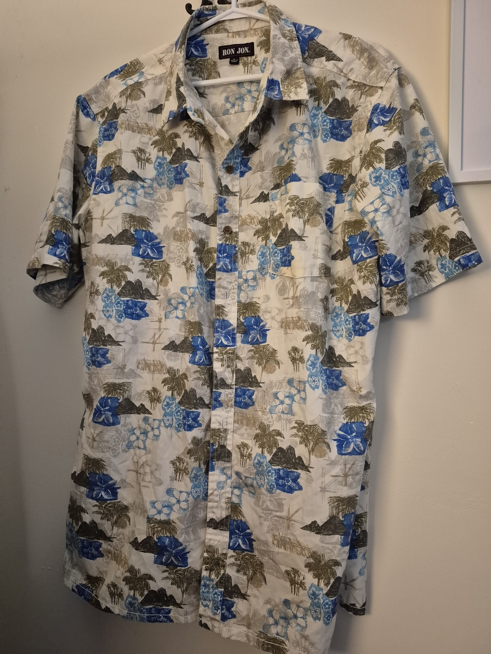 Ron Jon Hawiian Shirt - Blue Floral Short-Sleeve Button-Up Shirt